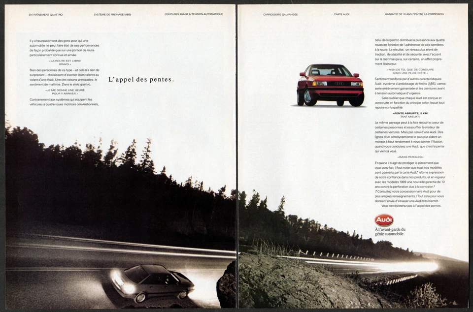 AUDI Quattro 1989 vintage original impresión de 2 páginas AD coche rojo foto Canadá francés Foto 1 de 1