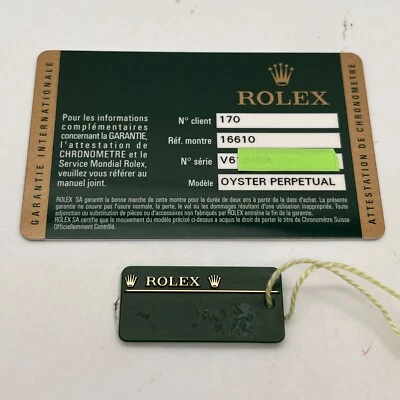 Garanzia garanzia originale Rolex Submariner 16610 2009 etichetta verde - Immagine 1 di 4