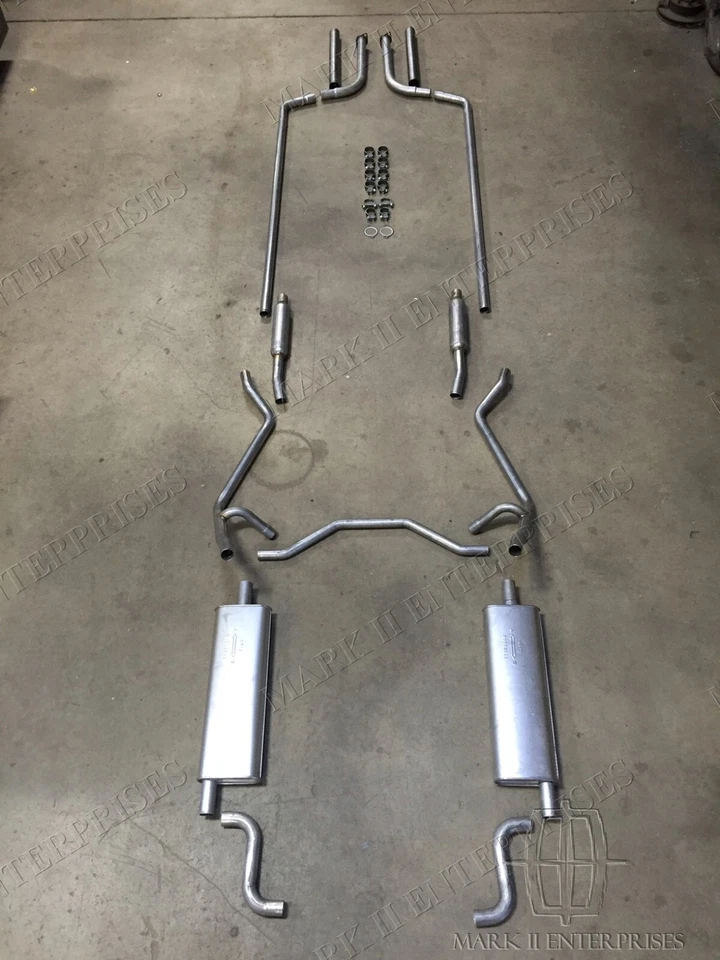 1956-1957 Lincoln Mark II sistema de exaustão com braçadeiras de montagem, capas de aço inoxidável - Imagem 1 de 1