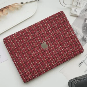 Red Knit Plaid Fabric Diy Hard Shell For Macbook M4 Pro 14 16 Air 13 15 11 12 in - Picture 1 of 11