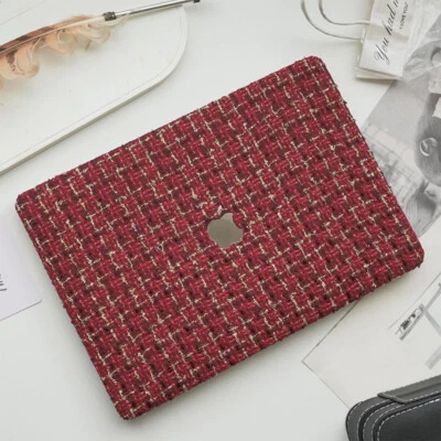 Tela a cuadros tejida roja hágalo usted mismo carcasa dura para Macbook M4 Pro 14 16 Air 13 15 11 12 pulgadas Foto 1 de 4
