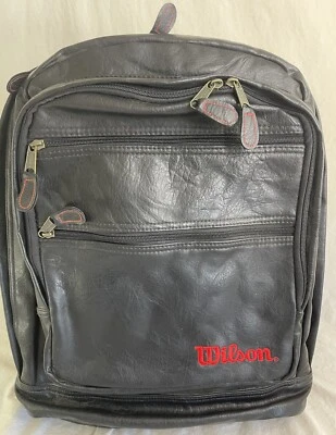 Mochila De Colección Rara Marca Wilson Cuero Negra Rojo Bordado Logo REPARACIÓN LEER Foto 1 de 4