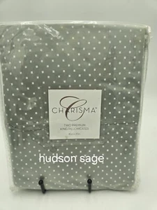 New Charisma Bedding KING Size Luxury Pillowcases Set Of 2 "Hudson Sage" 420 TC - Picture 1 of 2