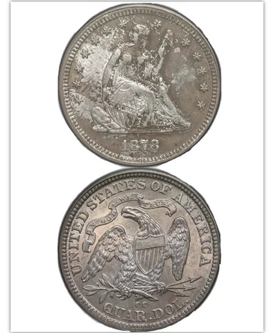 1878-CC ~ Seated Liberty 25c ~ PCGS AU58 ~ Looks MS Toned~ RARE Carson City Mint Cover
