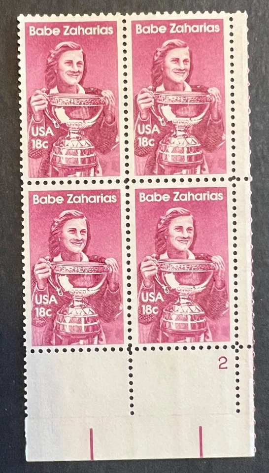 Scott#: 1932 - Babe Zaharias 18¢ 1981 Plate Block of Four MNHNG - Image 1 of 1
