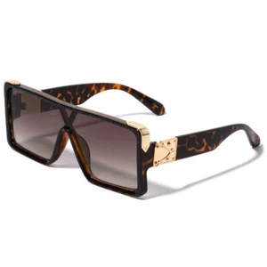 Oversized Square Sunglasses Tortoise Gold Accents Fashion Shield Sunnies Lentes - Picture 1 of 4