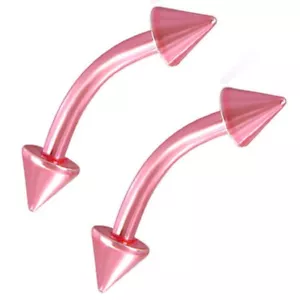 Eyebrow Barbells Curved Anodized Hot Pink Spike End Sold as a Pair 16ga Surgical - Picture 1 of 1
