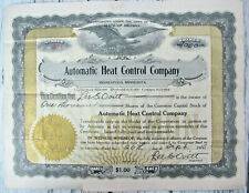 1915 Automatic Heat Control Company Common Stock 1000 Shares Scripophily Mn