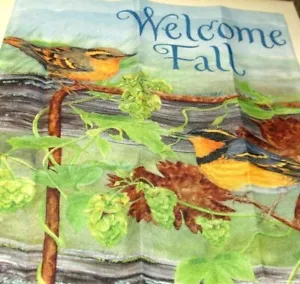 Art Flag Welcome Fall Thrushes on Hops Autumn Birds Vines Large Porch 28x40" - Picture 1 of 1