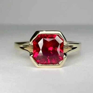 3Ct Radiant-Cut Lab-Created Red Ruby Solitaire Wedding Ring 10K Yellow Gold Over - Picture 1 of 7