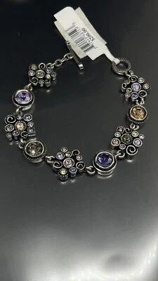 Patricia Locke USA Signed Silvertone Swarovski Multicolor Crystals 6.9” Bracelet - Image 1 of 4