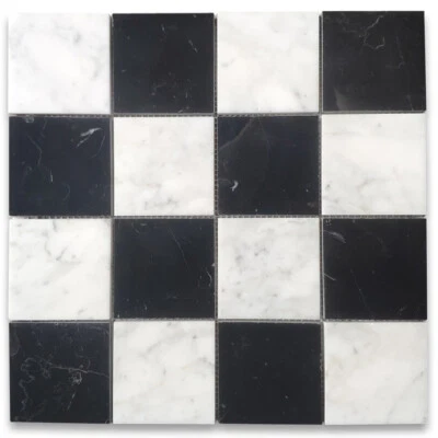 C271XP Carrara Blanco Nero Negro Mármol 3x3 Tablero de Cuadros Mosaico Azulejo Pulido Foto 1 de 4