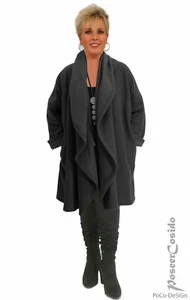 LAGENLOOK Fleece Jacke Mantel Oversize schwarz 46 48 50 52 54 56 58 XL-XXL-XXXL - Bild 1 von 12