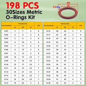 198PCS Viton O Ring Kits 30 Sizes Metric O-Rings Kit Brown Fluorocarbon Seal FKM - Picture 1 of 8