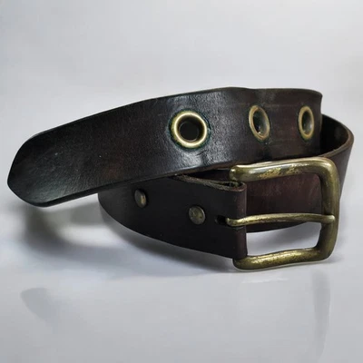 VTG Abercrombie Fitch Mens Brown Leather Belt Brass Buckle and Eyelets USA Made - Image 1 of 4