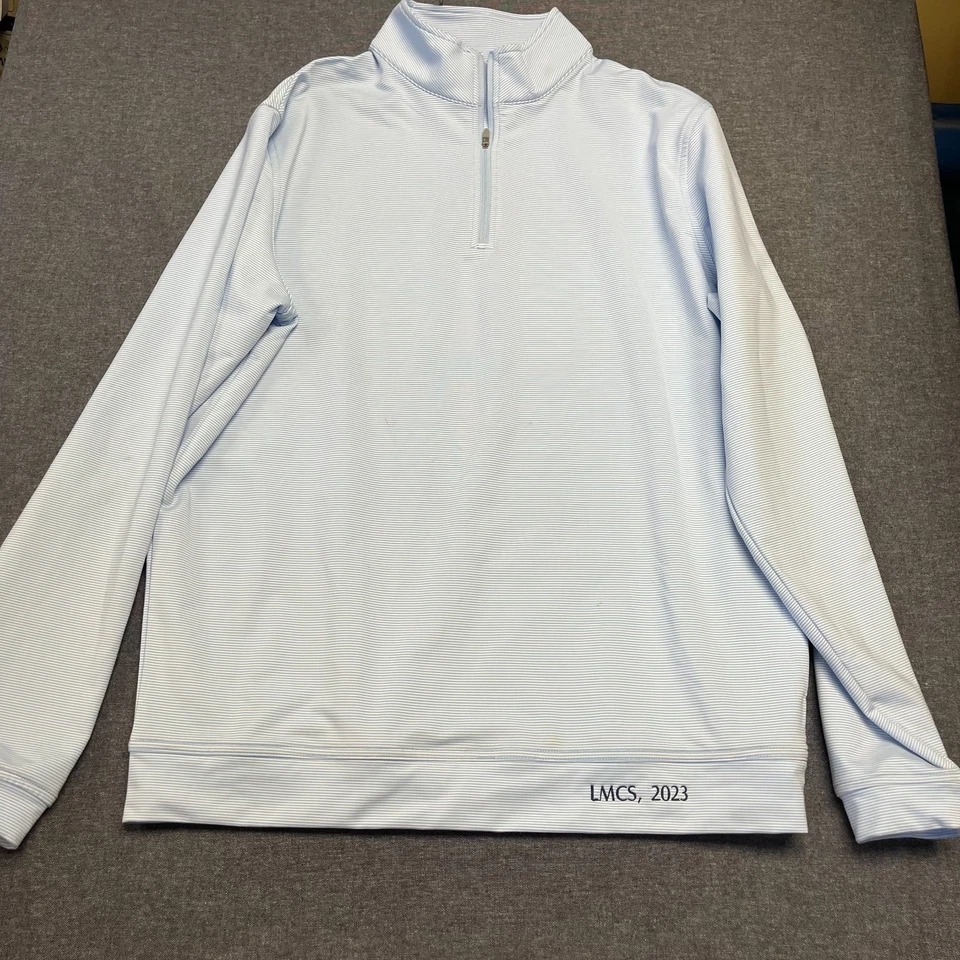 Peter Millar Men's Shirt Size L Blue Stripe Quarter Zip Pullover Polyester Blend - Image 1 of 4