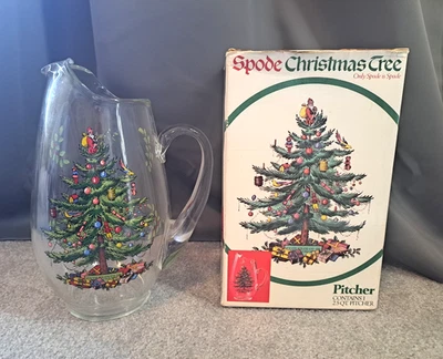 Jarra de vidrio transparente Spode vintage de árbol de Navidad de 2,5 cuartos de galón caja original Foto 1 de 4