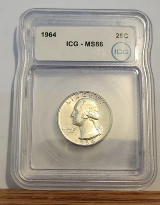 1964  25c Washington Silver Quarter Dollar ICG MS 66 - Image 1 of 4