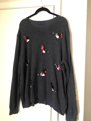 MARKS & SPENCER DARK GREY, SEQUINNED ROBINS, JUMPER   Size XL (fits 20 to 22) - Image 1 of 4