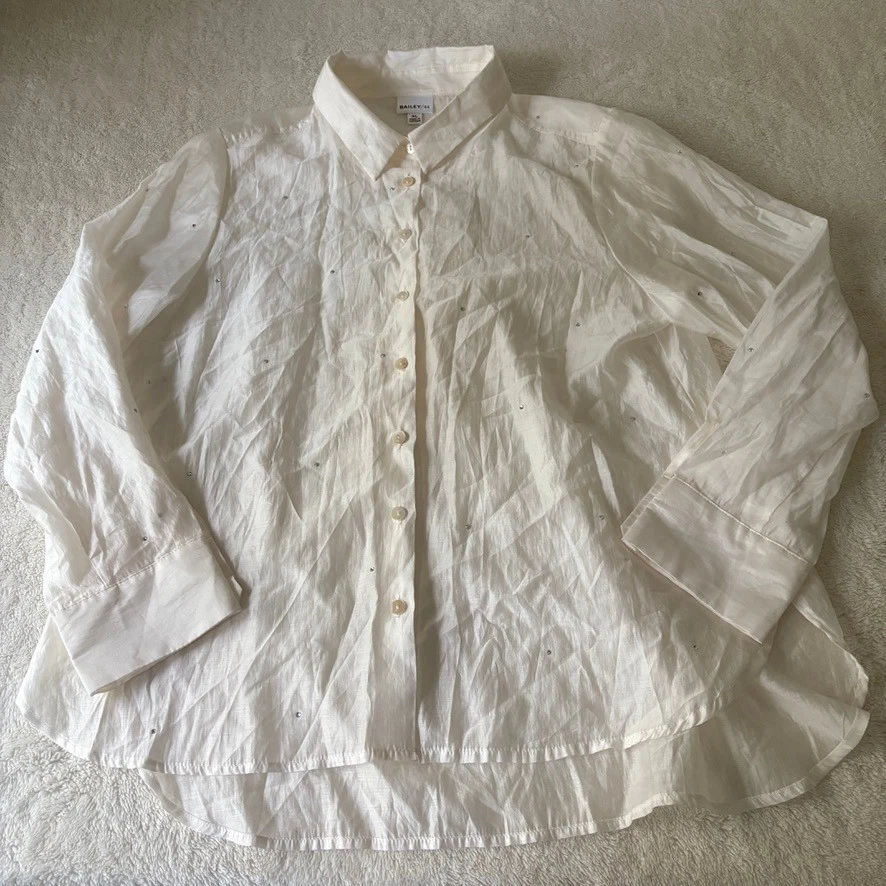 BAILEY/44 Embellished Sheer Long Sleeve Button Up Rhinestone Blouse Women's XL - Image 1 of 4