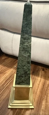 Vintage Green Marble Obelisk With Brass Fittings - Image 1 of 4