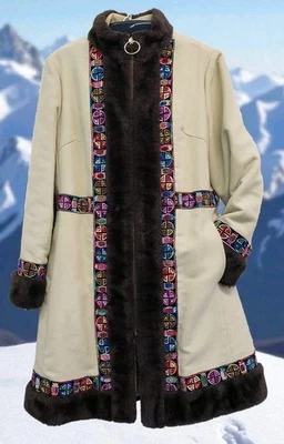 Betty Rose Afghan Style Jacket Coat Faux Fur Embroidered Hippie Boho Size M - Image 1 of 4