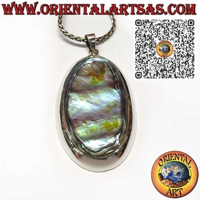 Ciondolo in argento  925 ‰ con Paua Shell (Abalone) Ovale Grande a Bordo Liscio - Immagine 1 di 4