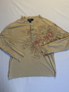 VINTAGE Polo Ralph Lauren Single Stitch Hemp Floral Henley T Shirt Mens XL Rare - Picture 1 of 9