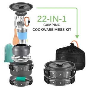 Tomshoo 20pcs Outdoor Camping Cookware Set w/ Foldable Handle For Picnic C1 - Picture 1 of 12