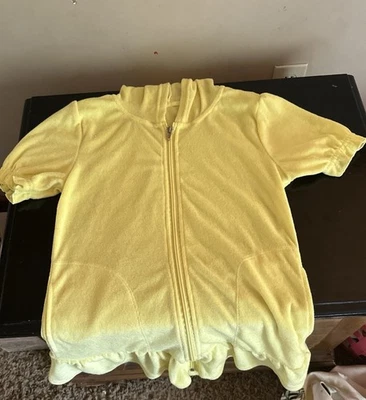 Traje de baño para niñas con capucha, talla 10-12, ligeramente usado, amarillo, dobladillo con volantes Foto 1 de 2