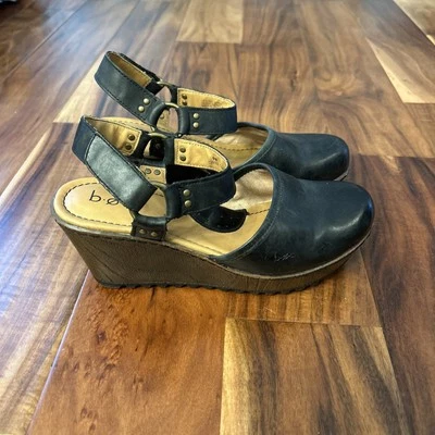 EUC WOMENS B.O.C. RINA Black CONGO LEATHER WEDGE MARY JANE SIZE 9 - Image 1 of 4