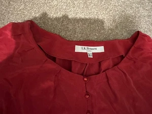 LK Bennett Red 100% Silk Button Through Blouse in Size UK 16 - Picture 1 of 13