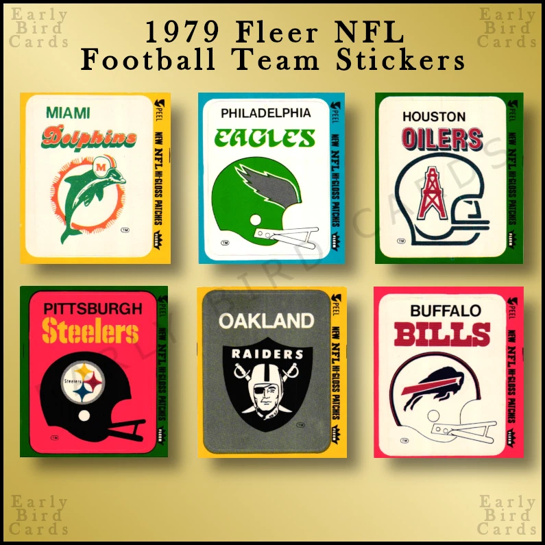 Pegatinas con logotipo de fútbol americano de acción del equipo Fleer NFL 1979/Tarjetas Tú eliges/Compra 2+ Ahorra 10 % Foto 1 de 1