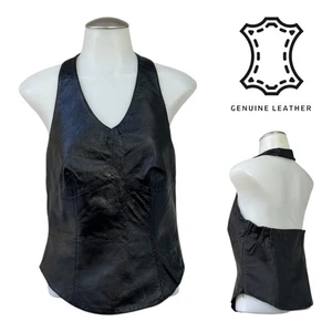 Vintage 90s 00s NEWPORT NEWS Womens 6 Leather Halter Top Backless Tank NWT G3238 - Picture 1 of 22