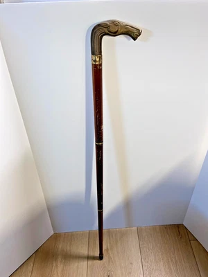 Bastón bastón con mango de cabeza de caballo de latón vintage de 36 pulgadas de alto Foto 1 de 4
