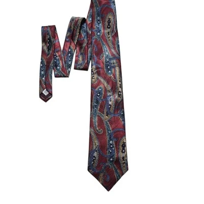 Corbata de poliéster vintage Botany 500 para hombre 4" rojo borgoña cachemira Foto 1 de 4