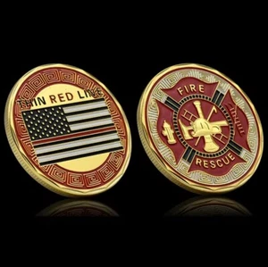 FIRE Dept US Collector Challenge COIN Gedenk Münze Badge THIN RED LINE Abzeichen - Bild 1 von 5