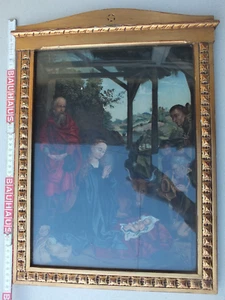 Gerahmte Krippendarstellung in goldfarbenem Rahmen - um 1900 / 20 - Bild 1 von 6