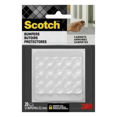 SCOTCH MOUNTING, FASTENING & SURFACE PROTECTION Scotch 20 Pack 1/2" Round Rubber Cabinet Bumpers 3M Reduces Noise Protects 1Pk