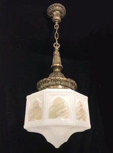 Antique Vtg Ornate Gothic Victorian Hanging Ceiling Hall Light Globe Fixture - Picture 1 of 16