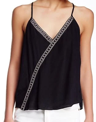 Camiseta sin mangas MLV Scarlett envoltura de seda adornada con cuentas negra talla XS Foto 1 de 2