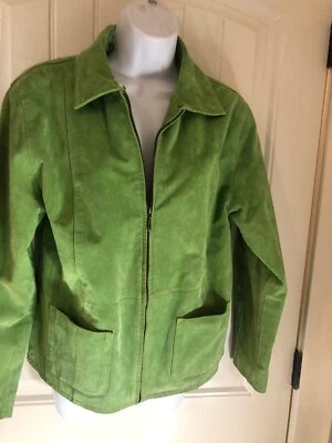 Chaqueta Lisa International verde 100 % gamuza para mujer bolsillos medianos con cremallera Foto 1 de 4