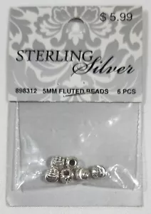 6 PCS Sterling Silver 5MM Fluted Beads Jewelry Replacements/Crafts/Repair  - Picture 1 of 3