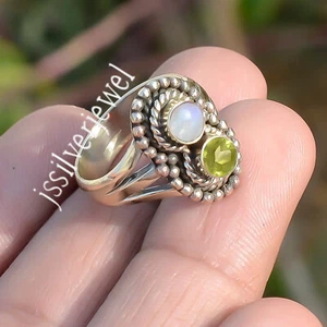 Rainbow Moonstone & Peridot Cut Gemstone 925 Sterling Silver New Stylish Jewelry - Picture 1 of 6