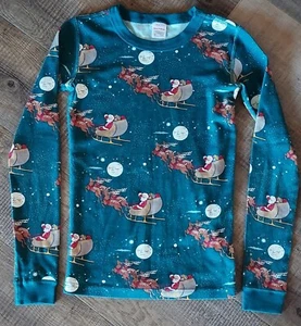 Hanna Andersson Youth Christmas Pajama Top Long Sleeve Shirt Santa Sz 14 Organic - Picture 1 of 4