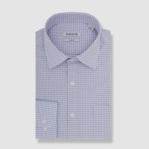 $60 Haggar Men Slim-Fit White Blue Check Long-Sleeve Dress Shirt 15-15.5 34/35 - Picture 1 of 2