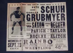 RARE 1941 SCHUH vs GRUBMYER wrestling poster CHICAGO VAN SAXON BECKER ROCKNE - Picture 1 of 1