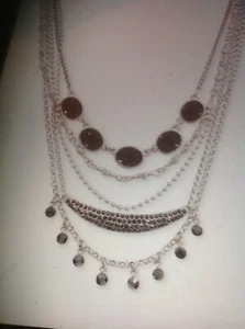 Lucky Brand Silver Tone Crystal & Druzy Stone Layered Choker Necklace, 15" + 3" - Picture 1 of 3