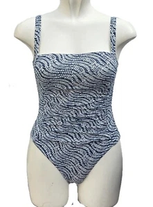 M&S Turquoise Swimsuit Scoop Neck Patterned Swimming Costume Size 10 14 16 22 24 - Picture 1 of 11