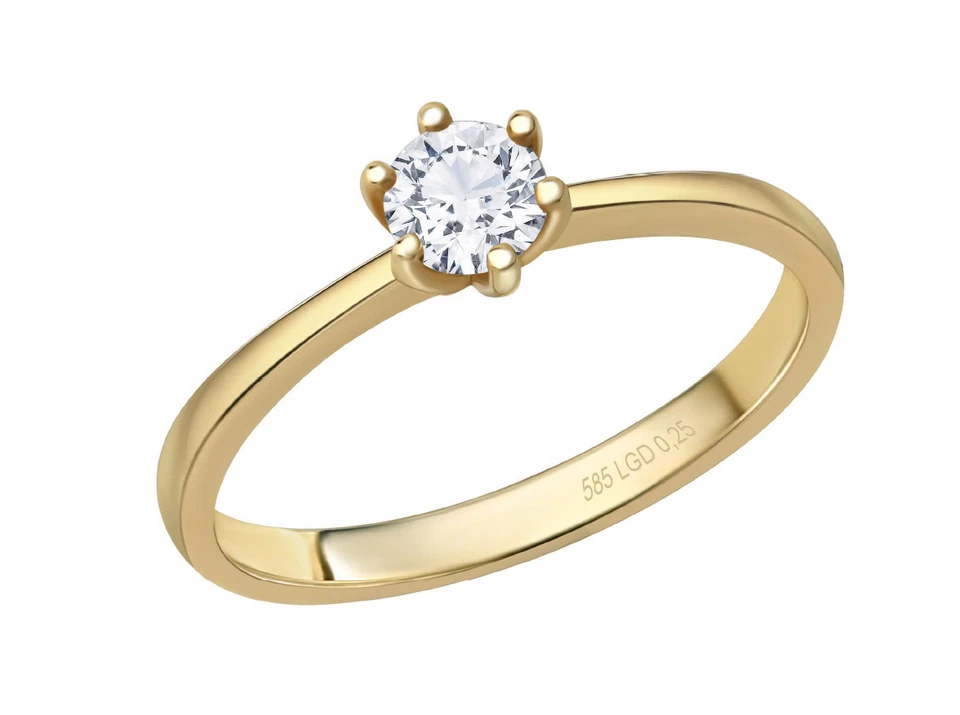 Gold 585 Brillant 0,15 ct Lab Grown Diamant Verlobungsring Solitär Antrags Ring - Bild 1 von 1